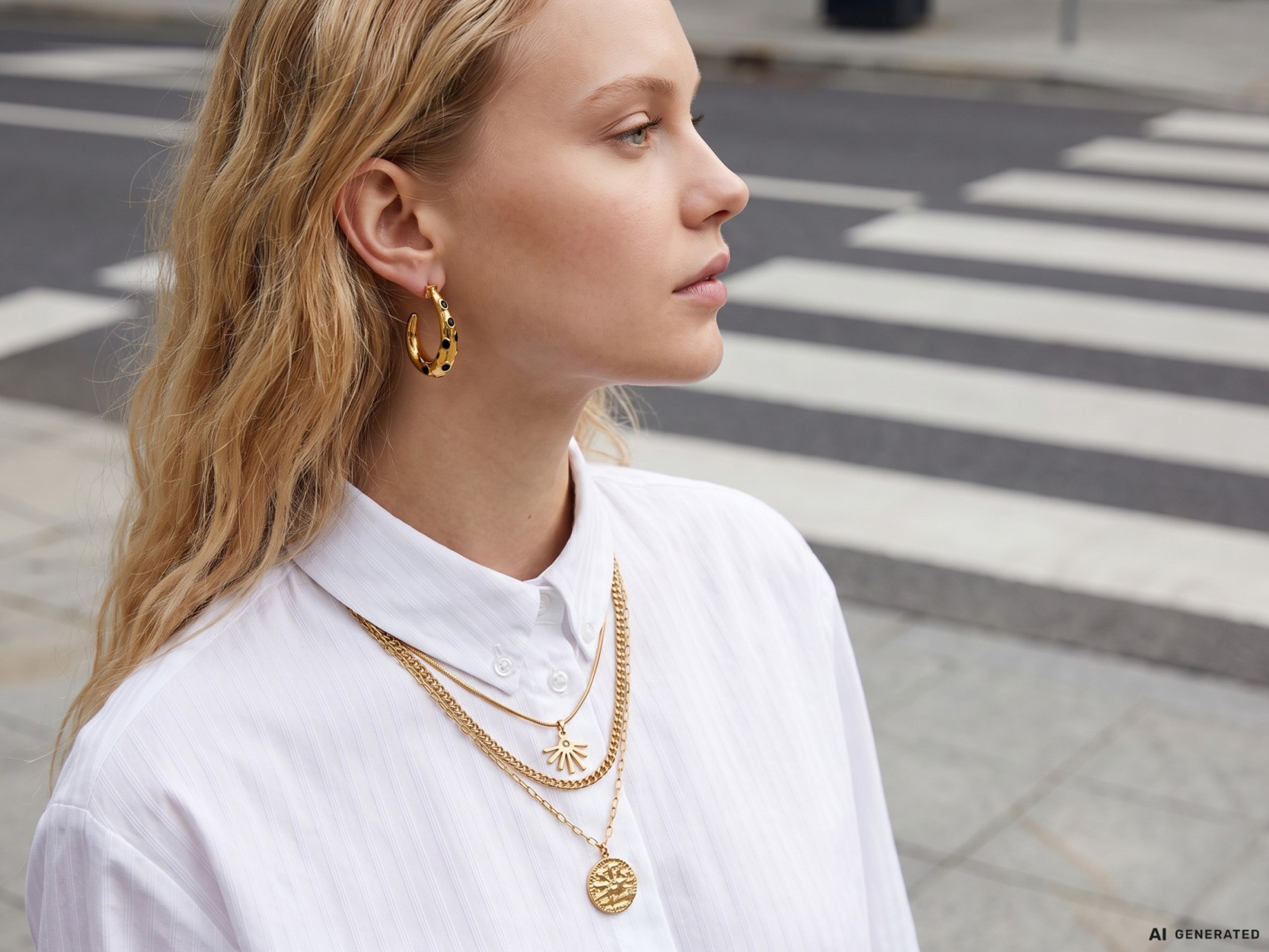 Colar dourado medalhas camadas Colar dourado medalhas camadas