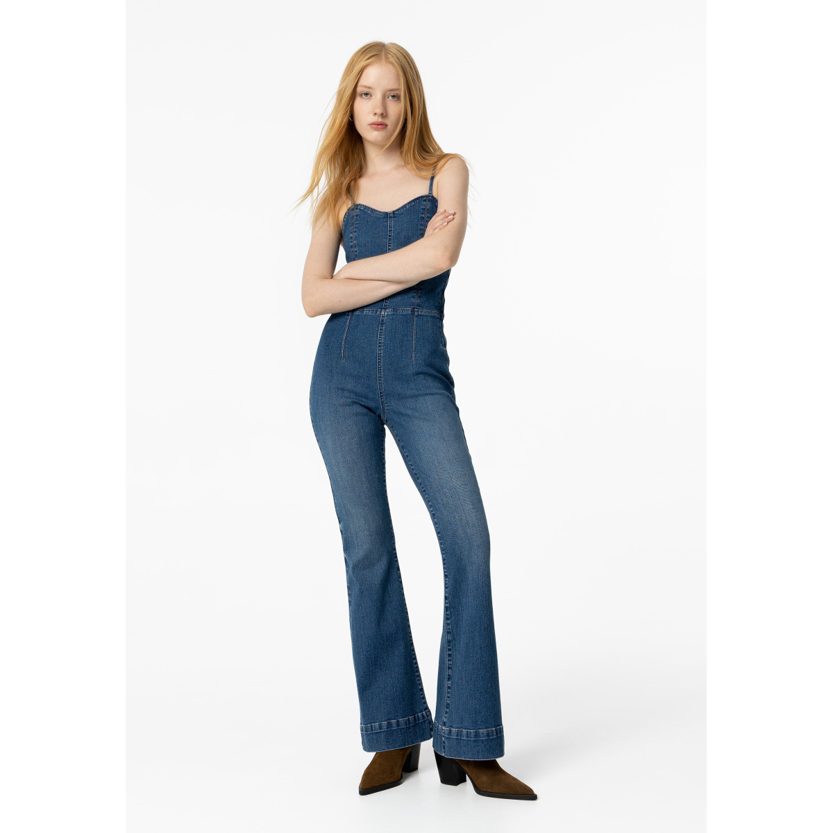 Open back denim jumpsuit