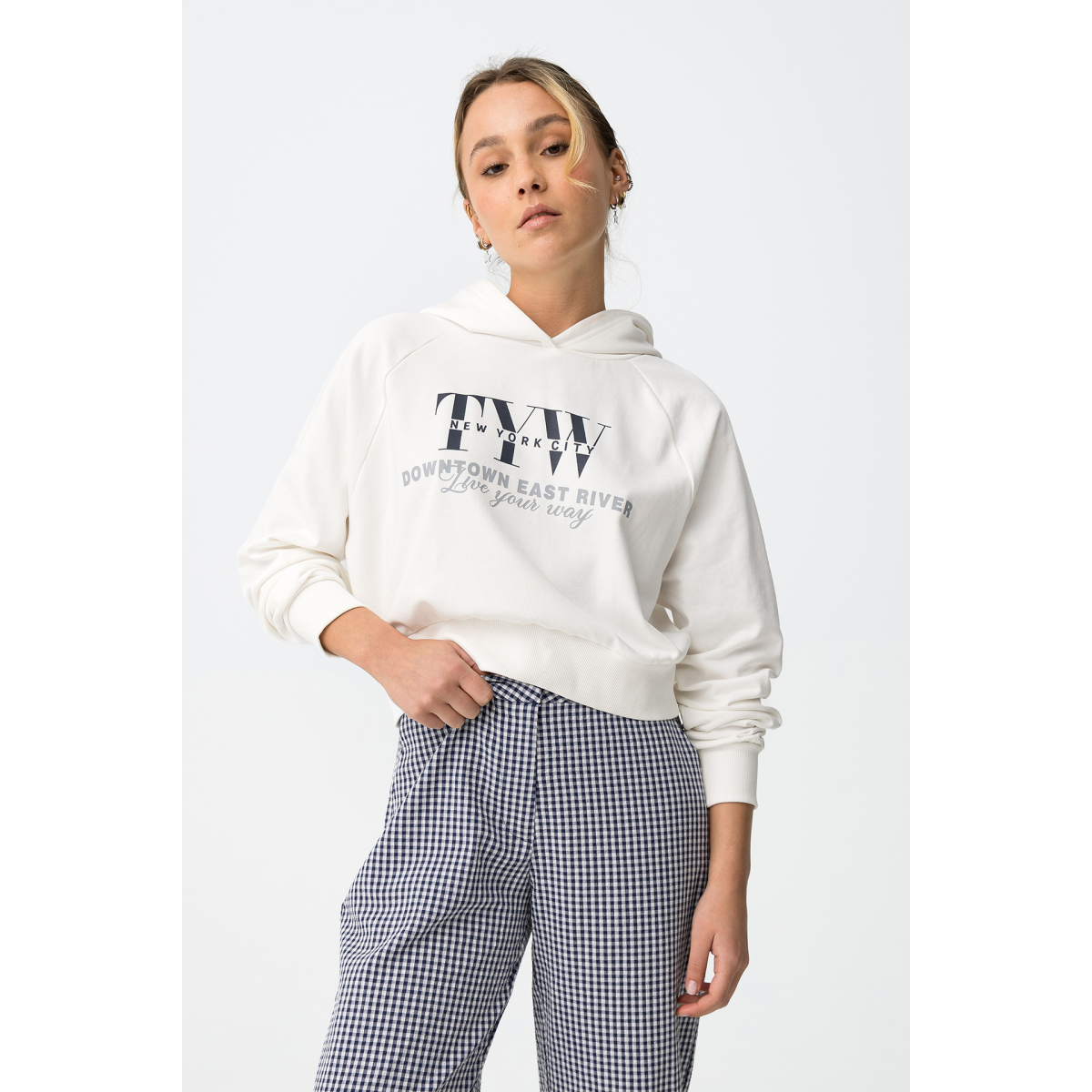 White Cropped Typographic Hoodie - 10064648_110 - Tiffosi